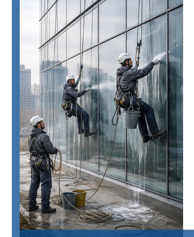 Промышленная мойка панорамных окон на высоте в Гудермесе