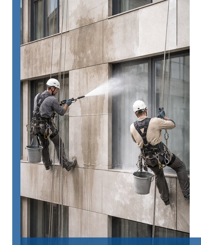 Послестроительная мойка фасада промышленным альпинизмом в Гудермесе