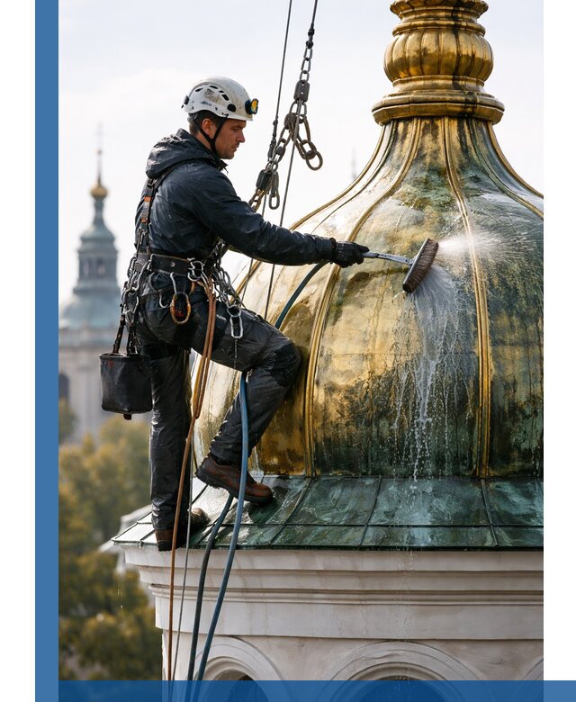 Профессиональная мойка куполов и шпилей высотными альпинистами в Гудермесе