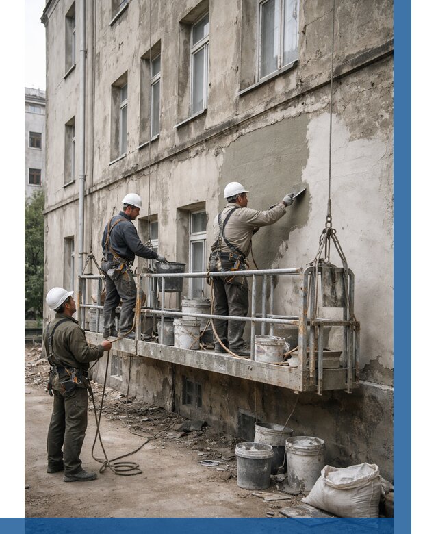 Капитальный ремонт фасада в Гудермесе от 4304 р. | ВЫСОТНИК-Гдр