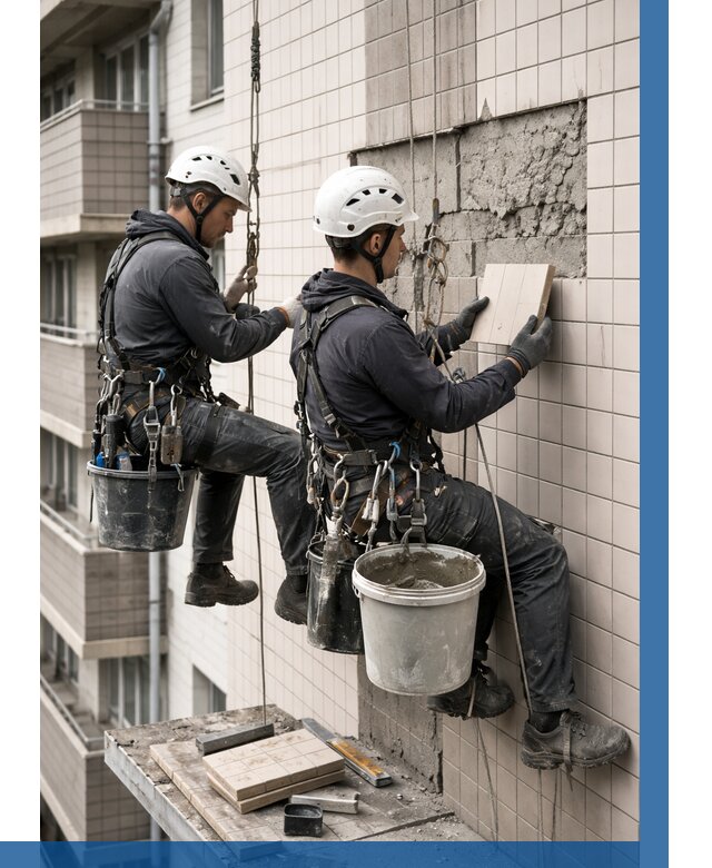 Ремонт облицовки фасада плиткой в Гудермесе от 1844 р. | ВЫСОТНИК-Гдр