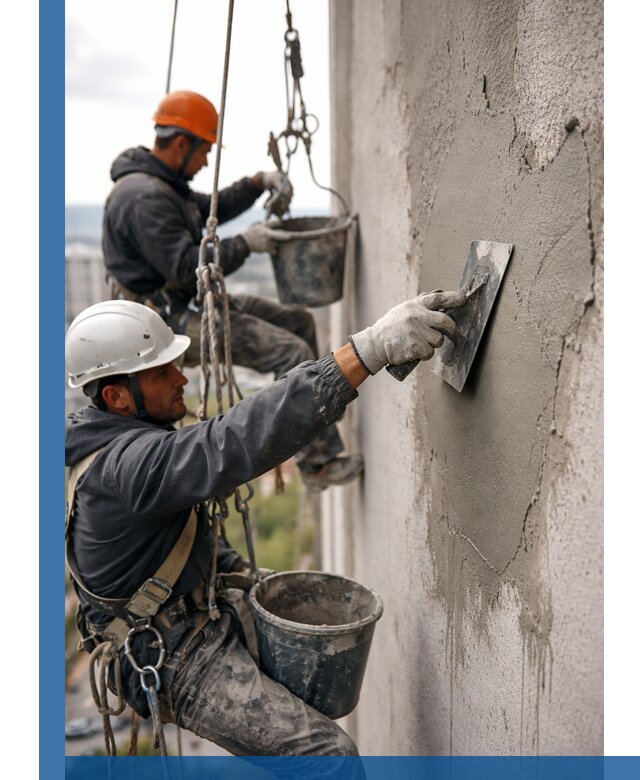 Штукатурка фасада на высоте в Гудермесе профессиональные работы