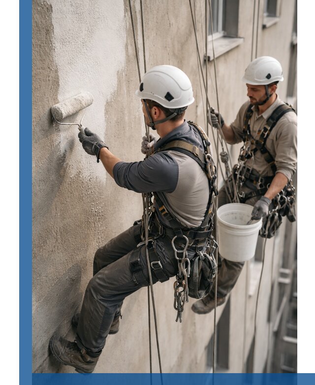 Грунтовка фасада на высоте в Гудермесе промышленными альпинистами