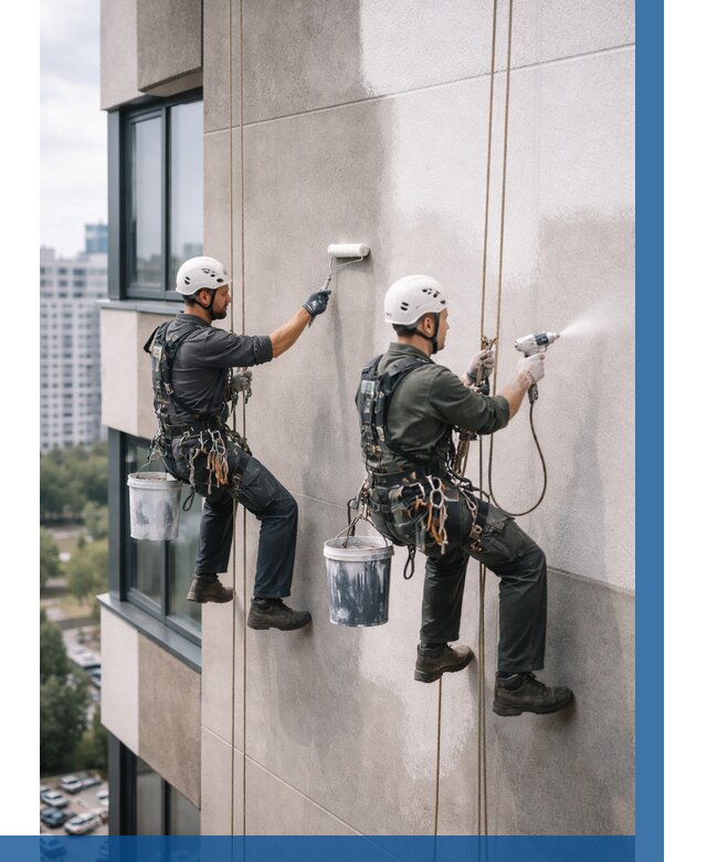 Покраска фасада альпинистами в Гудермесе от 307 р. | ВЫСОТНИК-Гдр