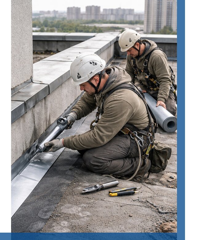 Ремонт кровельных примыканий в Гудермесе от 1230 р. | ВЫСОТНИК-Гдр