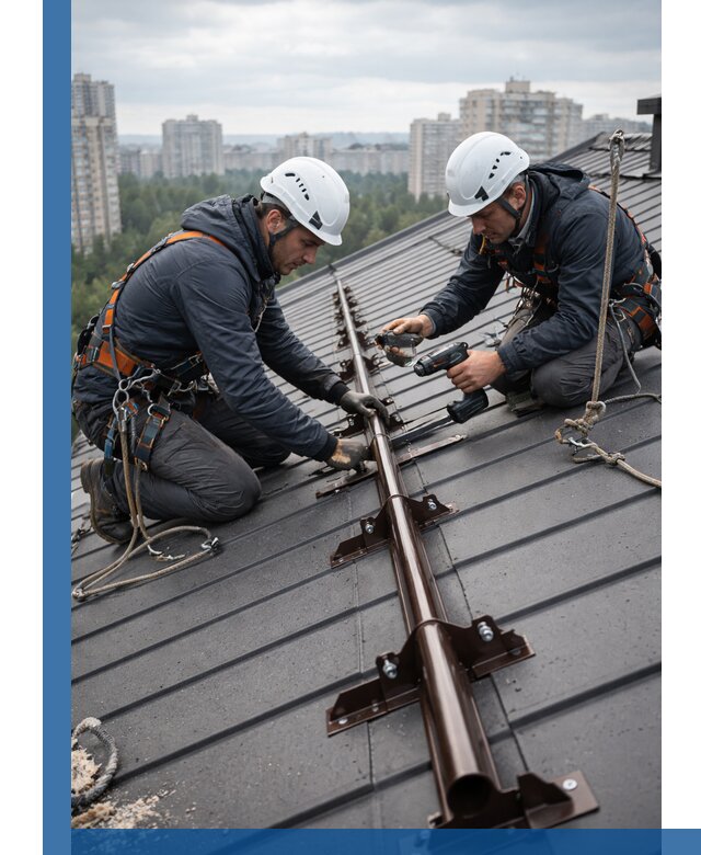 Монтаж снегозадержателей на кровле зданий в Гудермесе под ключ