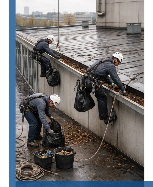 Очистка кровли по периметру в Гудермесе силами промышленных альпинистов