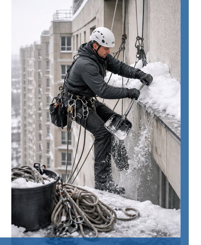 Очистка карнизов от снега в Гудермесе от 307 р. | ВЫСОТНИК-Гдр