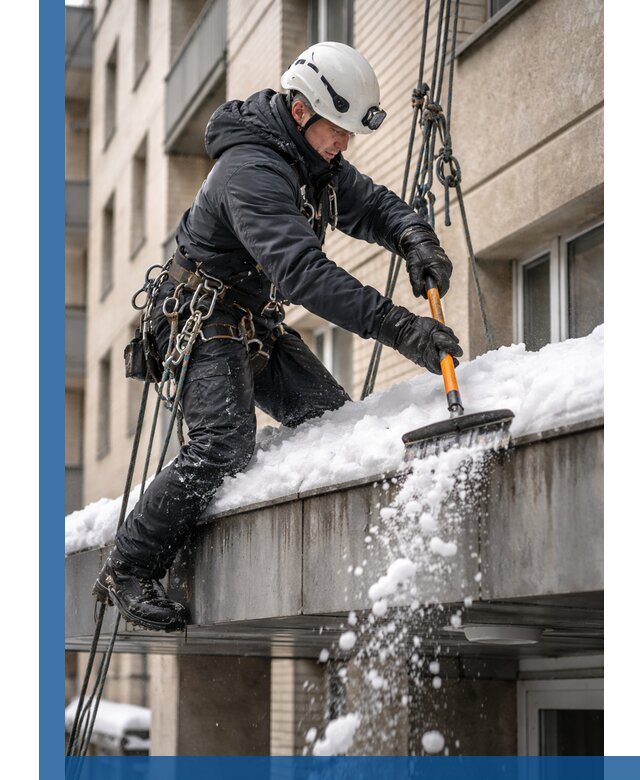 Очистка козырьков от снега в Гудермесе круглогодично безопасно