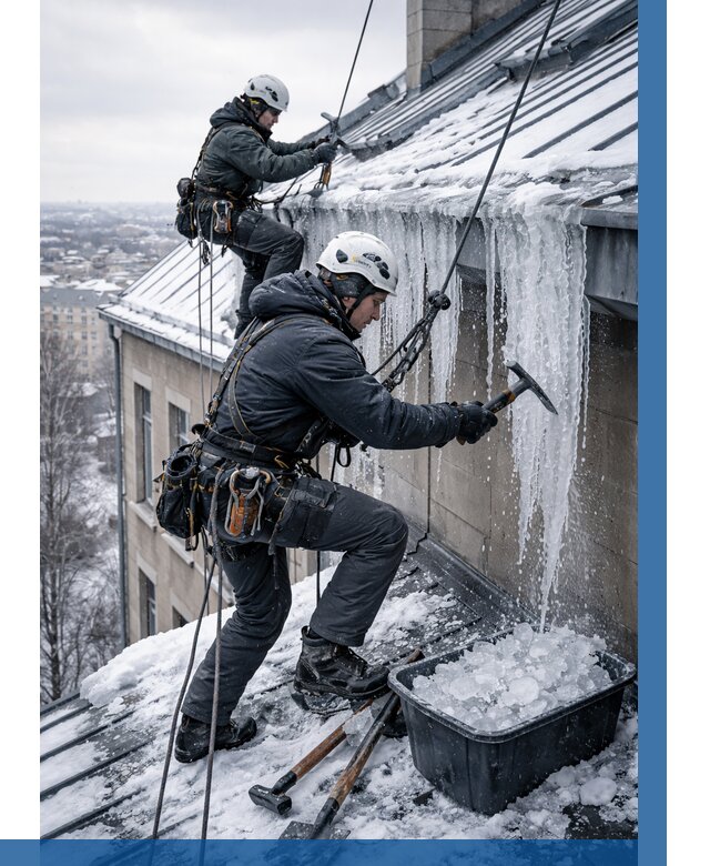 Удаление наледи с кровли в Гудермесе от 5636 р. | ВЫСОТНИК-Гдр