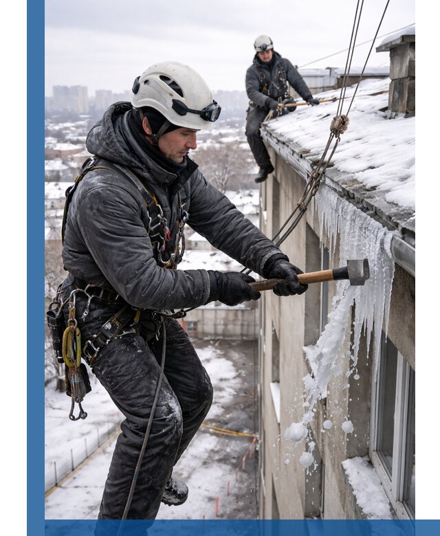 Сбивание и удаление сосулек с крыши в Гудермесе безопасно