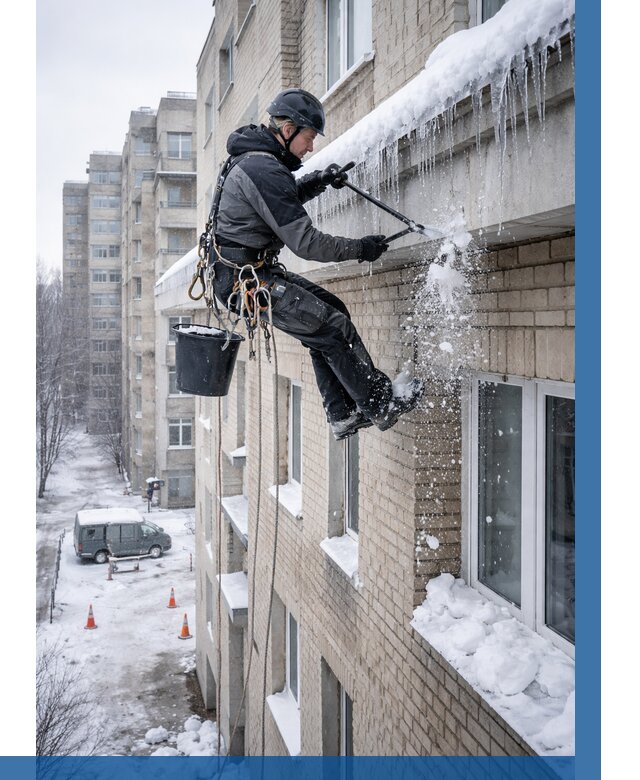 Удаление наледи с карнизов в Гудермесе от 359 р. | ВЫСОТНИК-Гдр