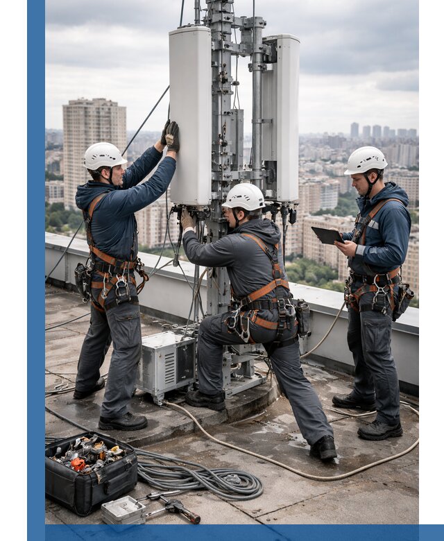 Монтаж антенн связи на крыше в Гудермесе с вводом в эксплуатацию