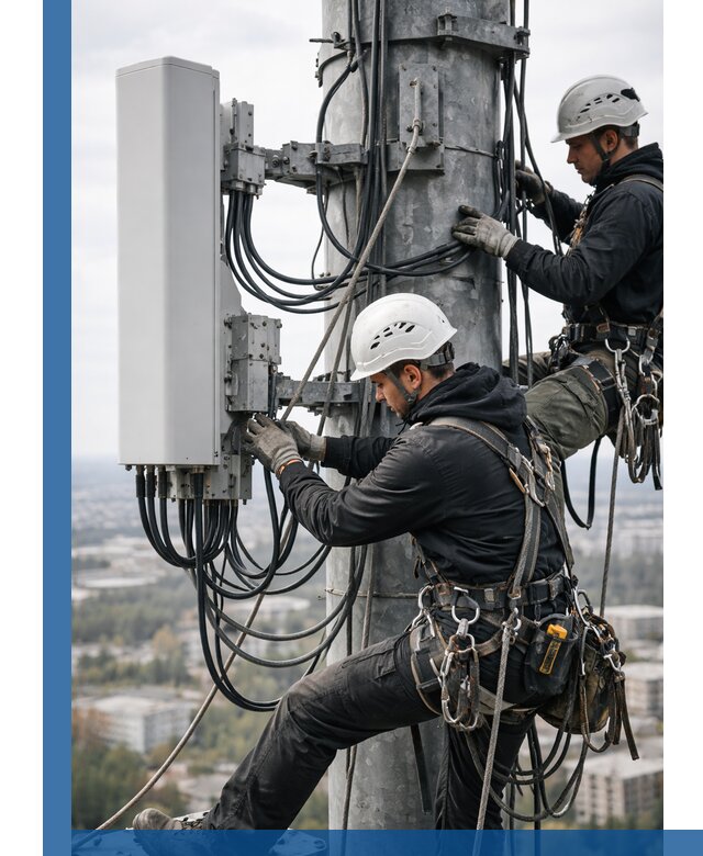 Монтаж оборудования связи на мачте в Гудермесе с пусконаладкой