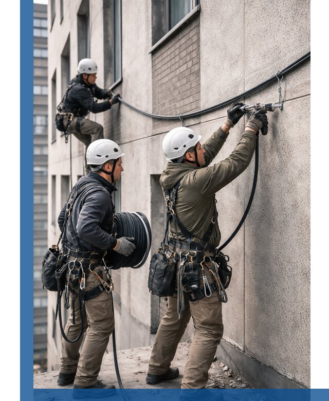 Прокладка кабеля по фасаду в Гудермесе, профессиональный монтаж