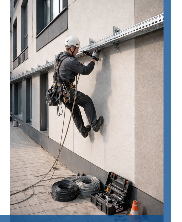 Монтаж кабельных лотков на фасаде в Гудермесе от 1230 р. | ВЫСОТНИК-Гдр