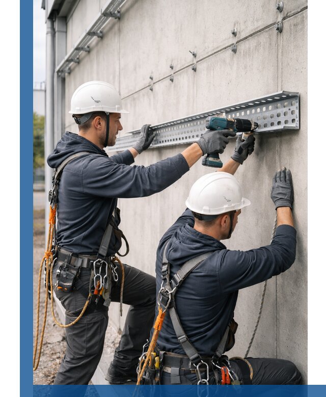 Монтаж кабельных лотков на фасаде зданий в Гудермесе с гарантией