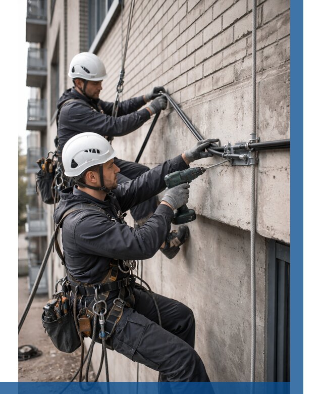 Крепление кабеля на фасаде в Гудермесе от 359 р. | ВЫСОТНИК-Гдр