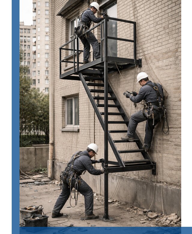 Монтаж пожарной лестницы в Гудермесе, установка и крепление