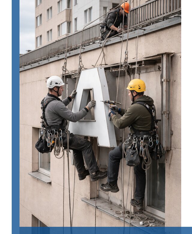 Ремонт и восстановление наружных вывесок на высоте в Гудермесе