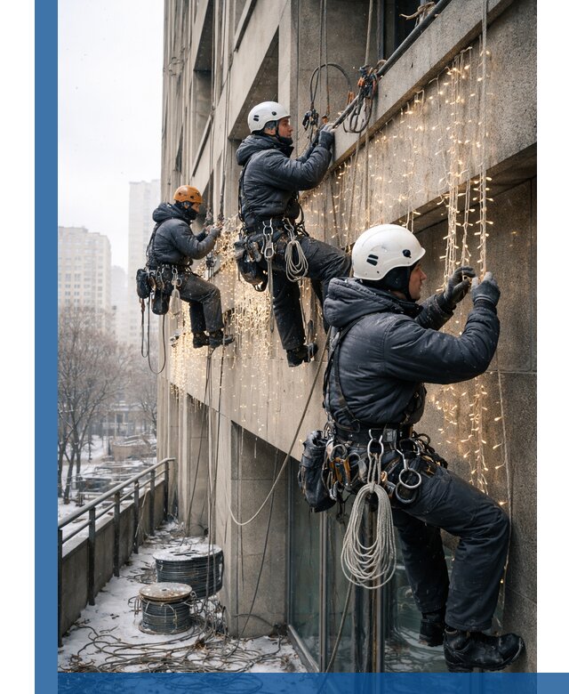 Монтаж новогодней иллюминации и украшение фасадов в Гудермесе