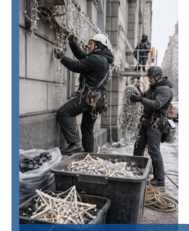 Демонтаж новогоднего оформления и гирлянд в Гудермесе