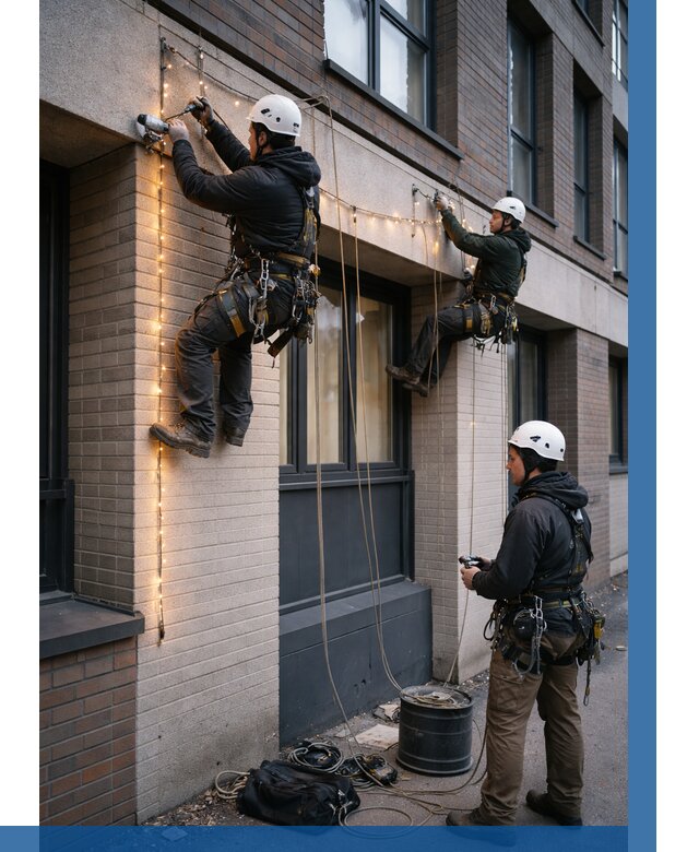 Монтаж гирлянд на фасаде в Гудермесе от 3586 р. | ВЫСОТНИК-Гдр