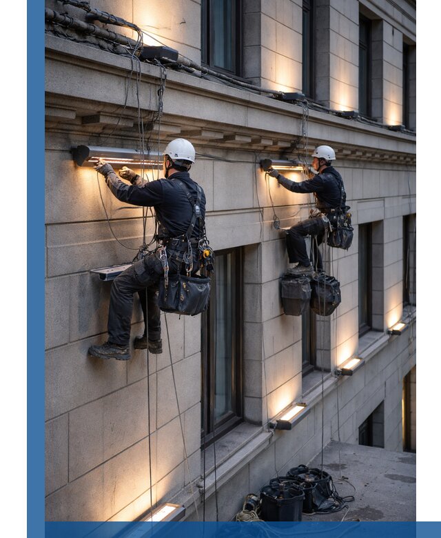 Монтаж архитектурной подсветки фасадов зданий в Гудермесе