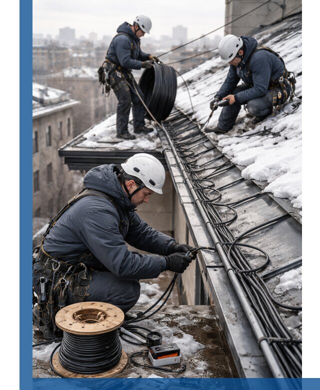 Монтаж греющего кабеля на кровле в Гудермесе под ключ