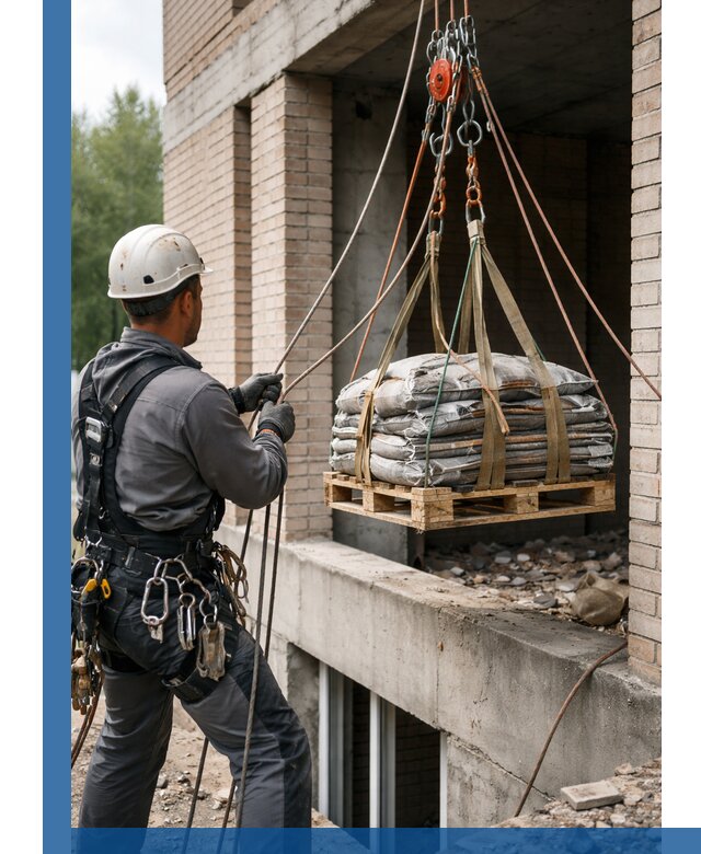 Подъем материалов на этаж веревками в Гудермесе оперативно