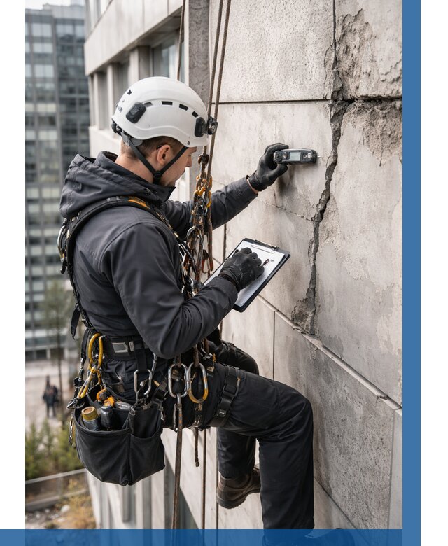 Обследование фасада альпинистами в Гудермесе от 123 р. | ВЫСОТНИК-Гдр