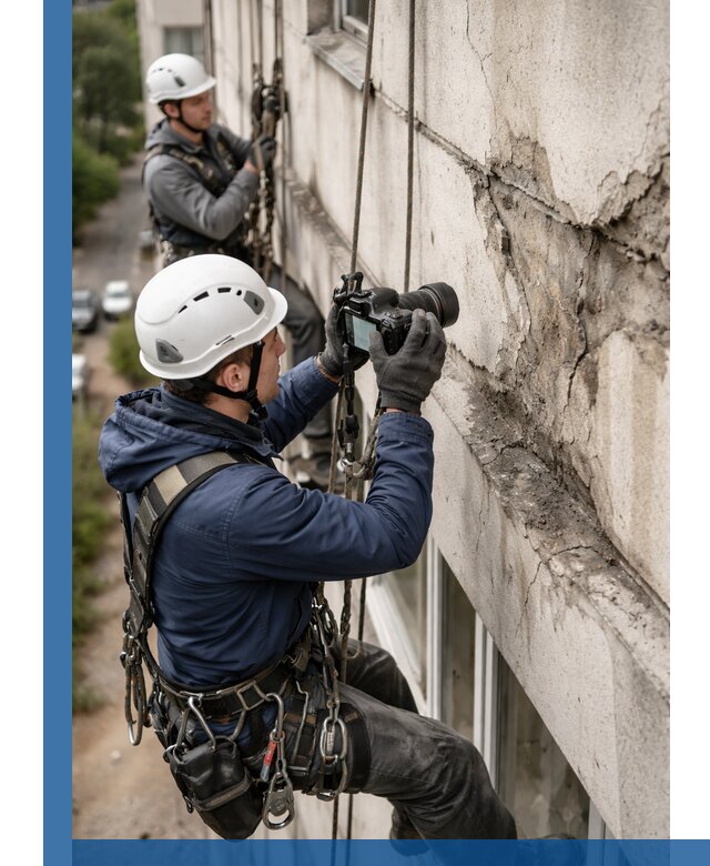Фотофиксация дефектов фасада с высотной съемкой в Гудермесе