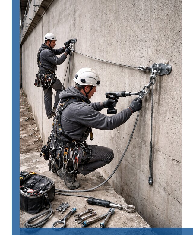 Монтаж анкерных линий высотной безопасности в Гудермесе